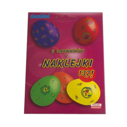 CHEM0083 NAKLEJANKI NAKLEJKI+ 5 BARWNIKÓW DO JAJEK PISANEK BARWNIKI NA WIELKANOC