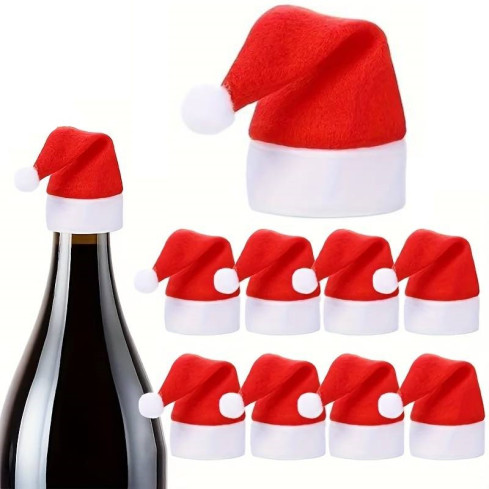 TG52960 10x CZAPKA CZAPECZKA MIKOŁAJA NA BUTELKĘ SZTUĆCE ŚWIĄTECZNA DEKORACJA STOŁU