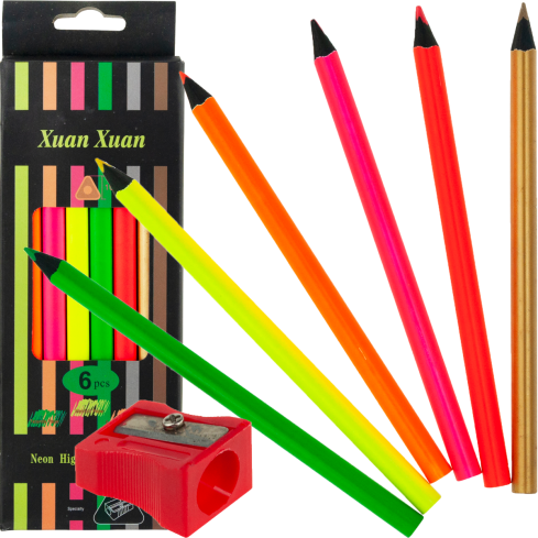 C122203 KREDKI NEONOWE TRÓJKĄTNE KOLOROWE 6SZT. + TEMPERÓWKA