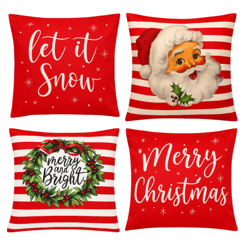 TG80099-KPL POSZEWKI ŚWIĄTECZNE NA PODUSZKI MIKOŁAJ WIANEK 4SZT