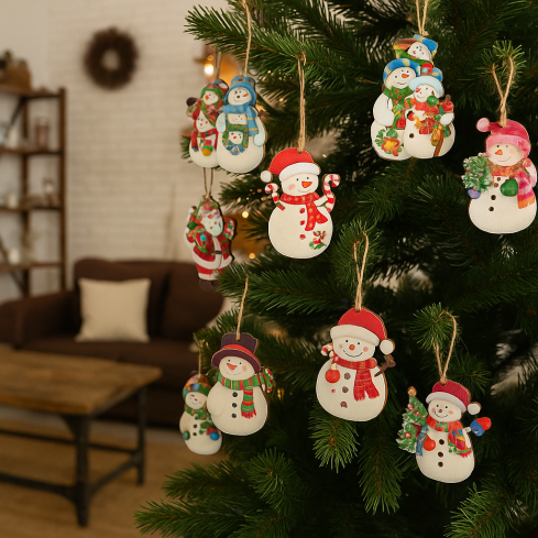 TG81338 BAŁWANKI ZAWIESZKI DREWNIANE BOMBKI OZDOBY ŚWIĄTECZNE