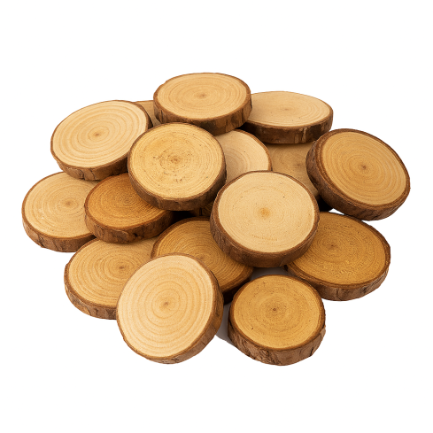 CV34574 KRĄŻKI DREWNIANE DEKORACJA NATURA W WORKU DIY RĘKODZIEŁO