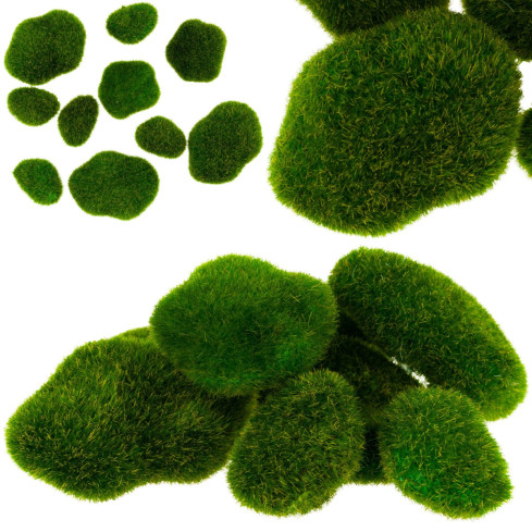 CV11073 KAMIENIE OMSZAŁE Z MCHU MECH DEKORACYJNE 10 SZT.