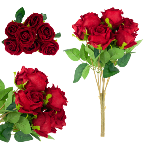 CV17907-9 BUKIET RÓŻ REALISTYCZNY WELUROWY RÓŻE CZERWONE PIĘKNE W BUKIECIE bordowe