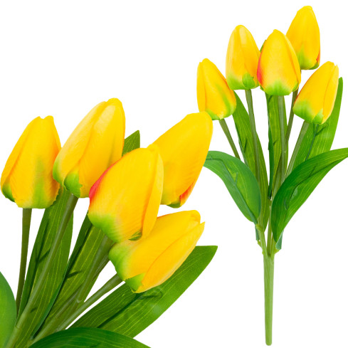CV31225-2 TULIPAN BUKIET TULIPANÓW piankowych X5 ZÓŁTE TULIPANY SZTUCZNE W BUKIECIE