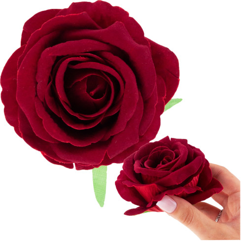 CV33001-3 RÓŻA WYROBOWA Duża GŁÓWKA sztuczne kwiaty DO STROIKÓW BORDOWA WELUROWA 8cm