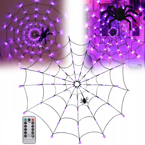 TG73019-2 PAJĘCZYNA 70 LED SZTUCZNA HALLOWEEN ŚWIECĄCA LAMPKI FIOLETOWA