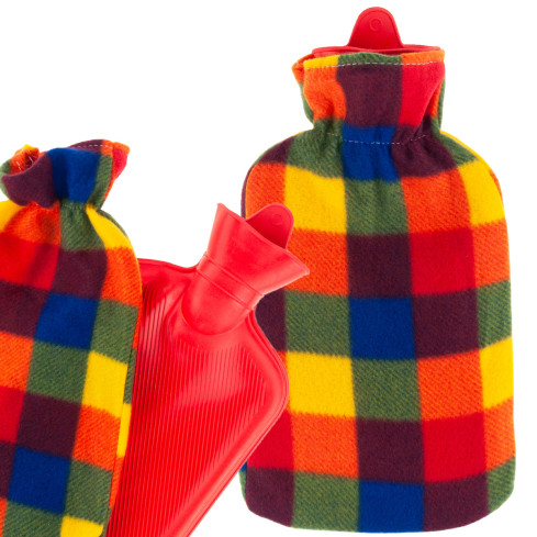 DO47 Duży termofor, termofor gumowy w pokrowcu, ogrzewacz w sweterku na wodę, XXL kratka