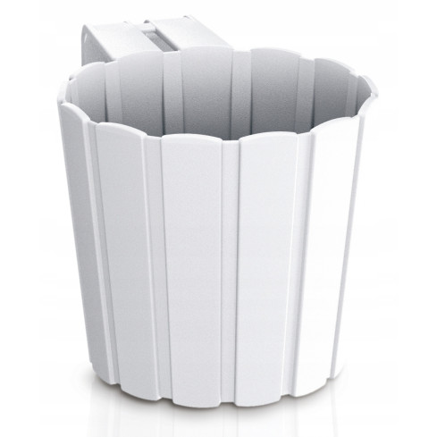 DDEZ150-S449 Doniczka balkonowa na balustradę, osłonka z hakiem, donica na poręcz, biała rustykalna