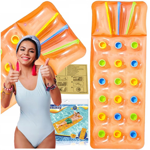 43014 MATERAC DMUCHANY PLAŻOWY DO PŁYWANIA Z PODUSZKĄ BESTWAY 188X71CM