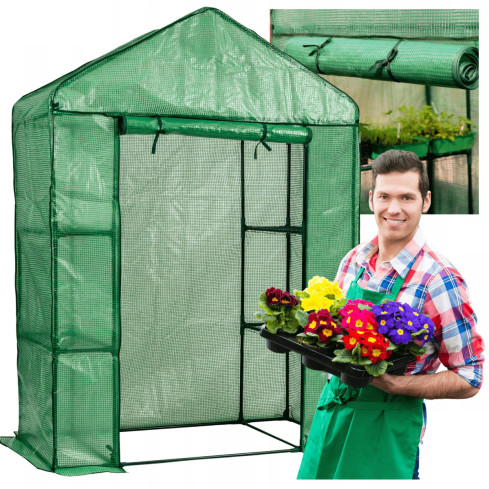 TG71367 MINI SZKLARNIA BALKONOWA OGRODOWA TUNEL FOLIOWY OGRODOWY FOLIAK 1,4x2 PÓŁKI