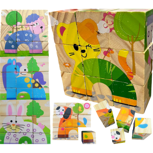 TG50032 PUZZLE DREWNIANE KLOCKI UKŁADANKA ZWIERZĄTKA 6w1 ZOO