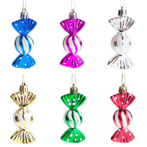 TG74290-2 BOMBKI CUKIERKI KOLOROWE ZAWIESZKA OZDOBA PLASTIK CHOINKĘ 6SZT