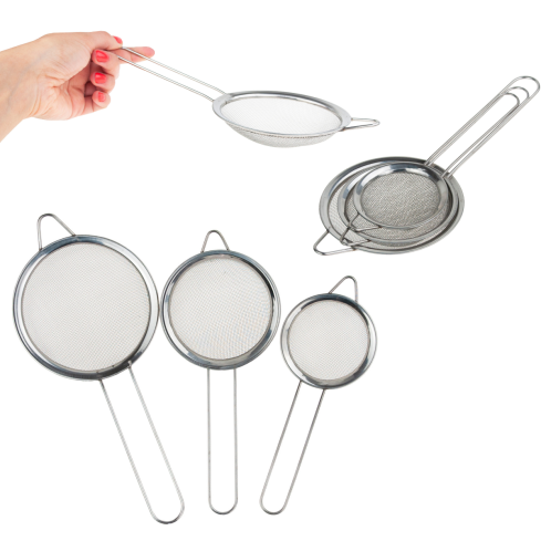 C118102 SITKA STALOWE ZESTAW 3 SZT 8 10 12 CM cedzaki