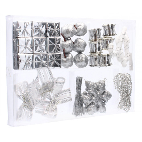 ANT2858S ZESTAW OZDÓB ŚWIATECZNYCH SREBRNE BOŻE NARODZENIE