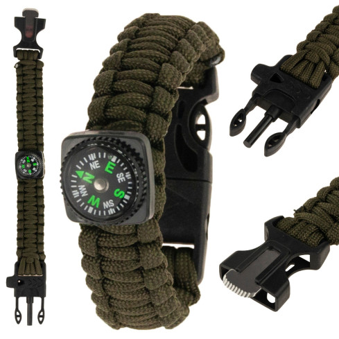 SS88 BRANSOLETKA PARACORD SURVIVAL 5w1 kompas KRZESIWO