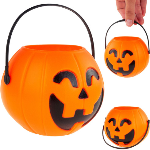 Wiaderko dynia na słodycze, plastikowe, pomarańczowe, dynia z uchwytem, kociołek Halloween, średnica 6cm