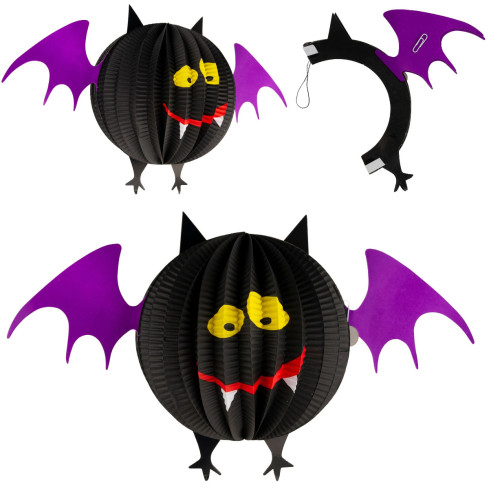 Wiszący nietoperz, papierowy, czarny, dekoracja wisząca, Halloween, 25cm