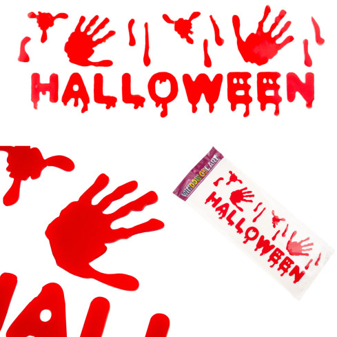 Krwawy baner, napis na szybę, żelowy, czerwony, dekoracja Halloween, 38 cm x 15 cm