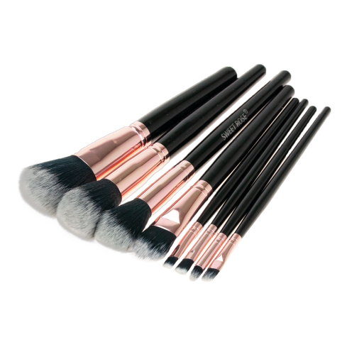 TG56446 PĘDZLE DO MAKIJAŻU PROFESJONALNY ZESTAW 8szt SYNTETYCZNE WŁOSIE CZARNE