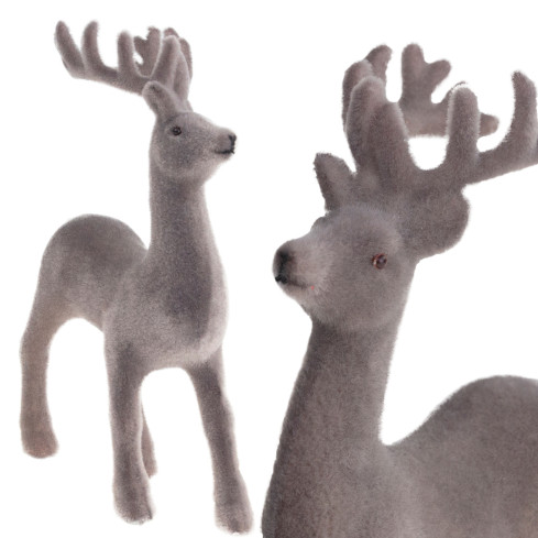 TG56927-10 RENIFER FLOKOWANY PLASTIK SZARY WELUR OZDOBA BOŻE NARODZENIE ŚWIĘTA