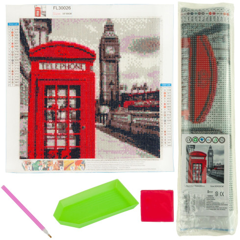 TG64203-8 Haft diamentowy 3D, malowanie diamentami, mozaika diamentowa, Londyn budka telefoniczna