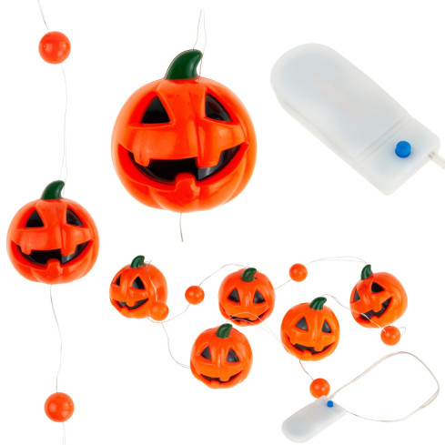 Girlanda dynie Halloween, pomarańczowy, świecący łańcuch led, w dynie, 5szt., długość 110cm