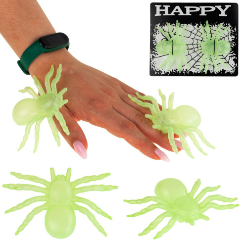 Sztuczne pająki, fluorescencyjne, świecące w ciemności, dekoracje Halloween, zestaw 4szt.