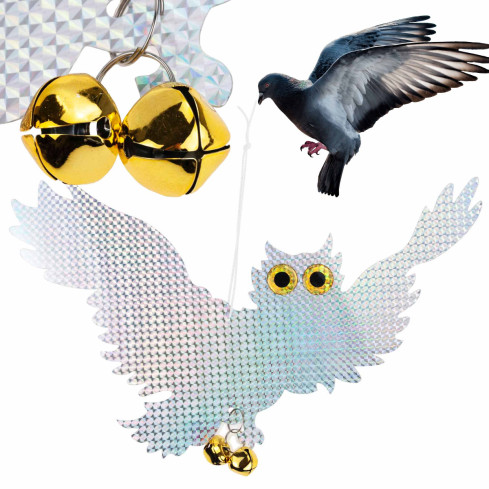 TG71382 ODSTRASZACZ GOŁĘBI SZPAKÓW PTAKÓW ODBLASKOWA SOWA W LOCIE HOLOGRAM DZWONECZKI