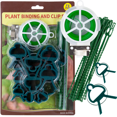 TG77636 Zestaw do podwiązywania roślin, klipsy opaski do mocowania łodyg, drut ogrodniczy, 71 elementów