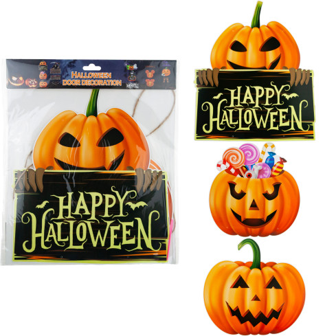 Dekoracja wisząca na drzwi okno, papierowa, pomarańczowa, dynie, motyw Halloween, zestaw 3 dynie