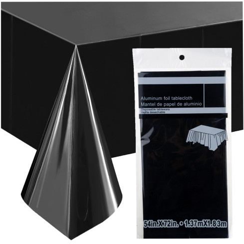 Obrus na stół, foliowy, czarny, dekoracja Halloween, dekoracje imprezowe, rozmiar 137×183 cm