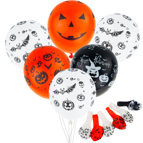 Balony lateksowe, mix kolorów, mix wzorów, z motywem Halloween, z dyniami, zestaw 6szt.