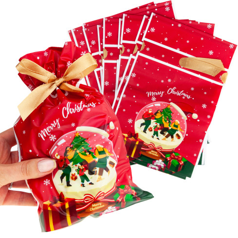 TG80077 WORECZKI WORKI TOREBKI NA PREZENTY MIKOŁAJKI ŚWIĘTA SŁODYCZE 10SZT