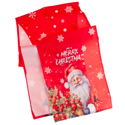 Bieżnik świąteczny, obrus, na stół, z Mikołajem, czerwony, 180x33cm