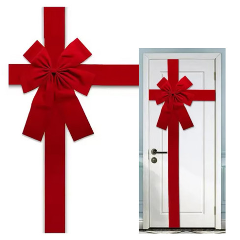 Ozdobna kokarda na drzwi, czerwona, elegancka, welurowa, z rzepem i taśmą