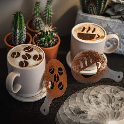 TG66809 SZABLONY DO DEKORACJI KAWY CIAST DESERÓW 16SZT LATTE CAPPUCCINO