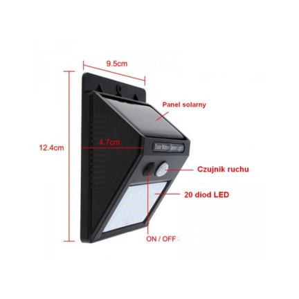 WW40HALOGEN LAMPA SOLARNA 20 LED Z CZUJNIKIEM RUCHU