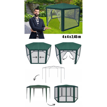 TG77596-1 NAMIOT OGRODOWY PAWILON HANDLOWY 6 ŚCIAN Z MOSKITIERĄ ALTANA DO OGRODU NA TARAS