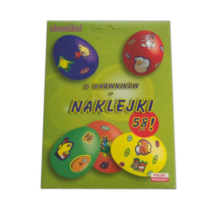 CHEM0083 NAKLEJANKI NAKLEJKI+ 5 BARWNIKÓW DO JAJEK PISANEK BARWNIKI NA WIELKANOC