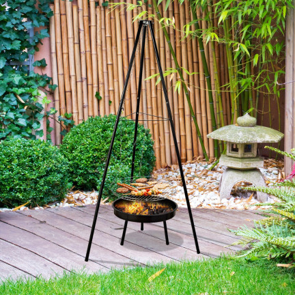 TG72009 TRÓJNÓG Z RUSZTEM GRILL OGRODOWY PALENISKO OGRODOWE GRILL WISZĄCY