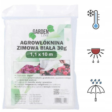 AGO2098 AGROWŁÓKNINA okrywowa OKRYCIOWA WŁÓKNINA OTULINA 1.1X10M ZIMOWA BIAŁA 30G
