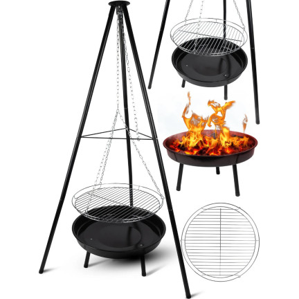 TG72009 TRÓJNÓG Z RUSZTEM GRILL OGRODOWY PALENISKO OGRODOWE GRILL WISZĄCY