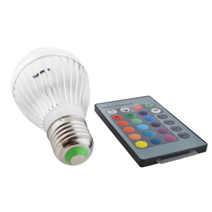 OO51 KOLOROWA ŻARÓWKA LED RGB PILOT 16 KOLORÓW E27 3W