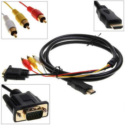 PT10 KABEL HDMI - VGA + 3RCA 1,8M GOLD - GŁOS