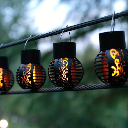 TG60446 Lampa solarna, pochodnia, lampka led wisząca, lampion loft, ażur