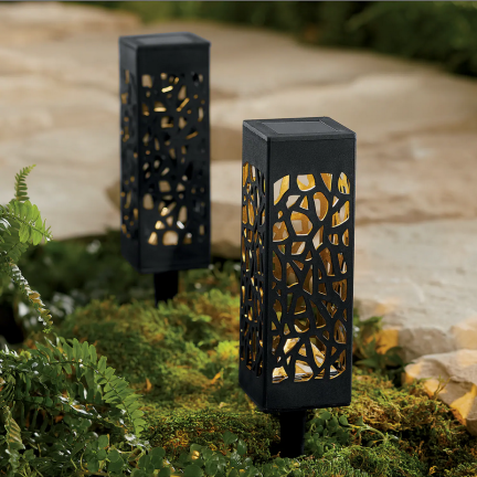 TG71286 LAMPA SOLARNA OGRODOWA 6SZT AŻUROWA LED LAMPION WBIJANA SŁUPEK CZARNY