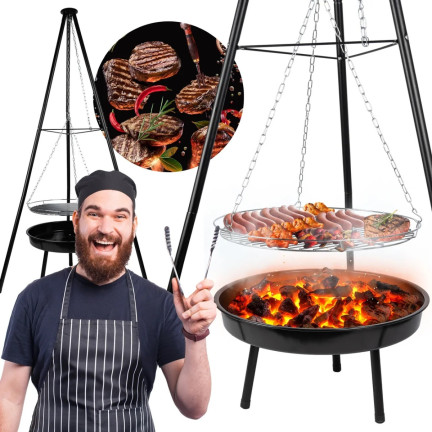 TG72009 TRÓJNÓG Z RUSZTEM GRILL OGRODOWY PALENISKO OGRODOWE GRILL WISZĄCY