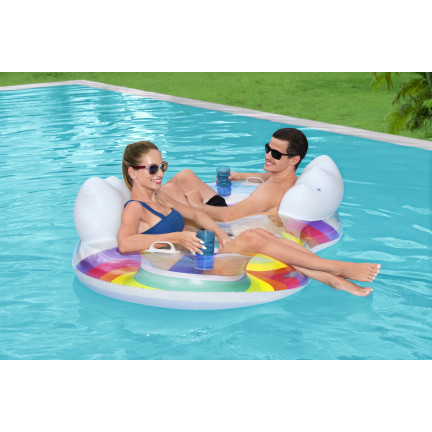 43648 DMUCHANE KOŁO PODWÓJNE DO PŁYWANIA TĘCZOWE PLAŻOWE 186X116CM BESTWAY