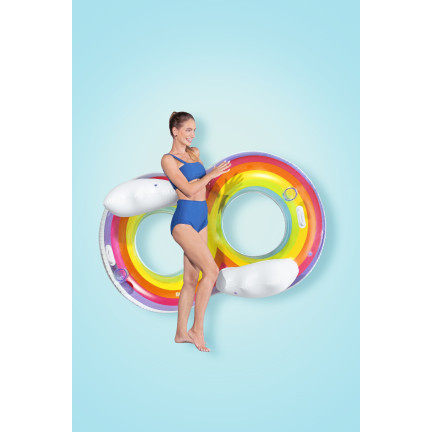 43648 DMUCHANE KOŁO PODWÓJNE DO PŁYWANIA TĘCZOWE PLAŻOWE 186X116CM BESTWAY